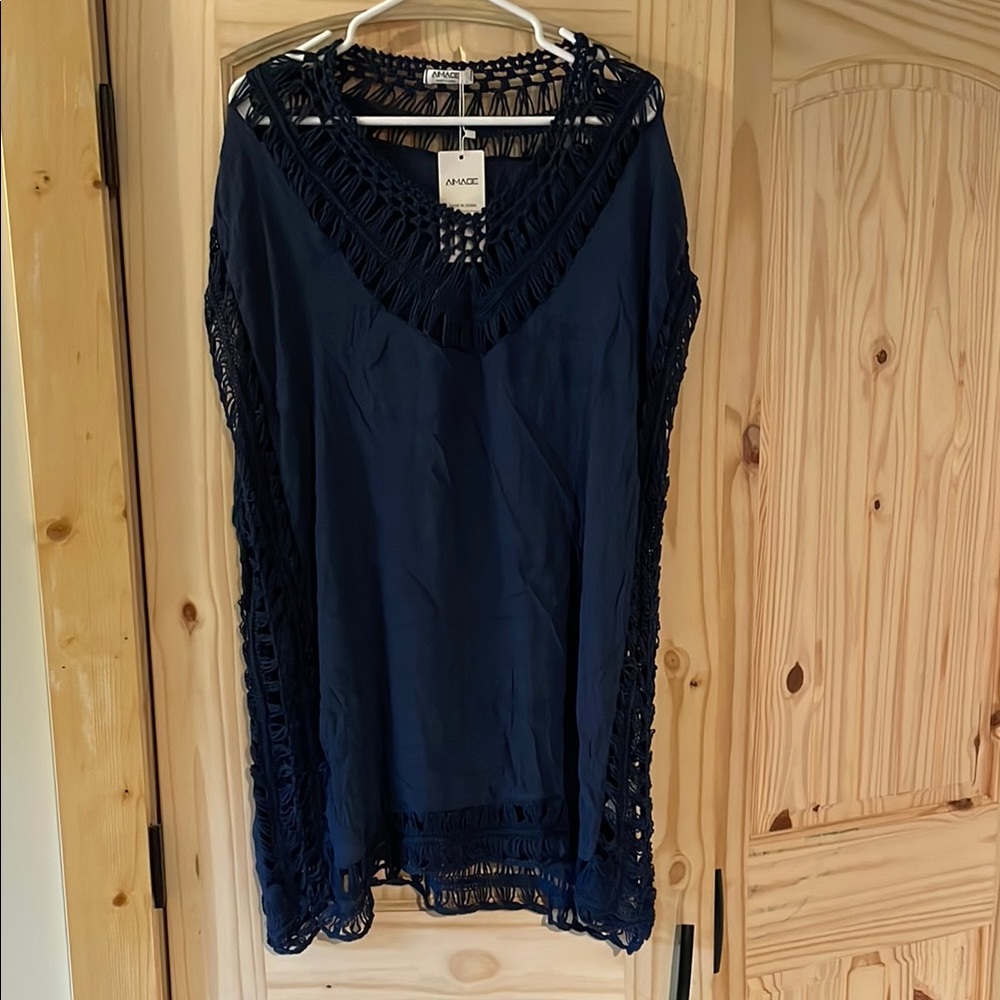 Blue Lace Trim Swim Coverup Tunic